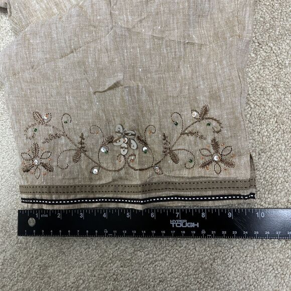 dressbarn 100% Linen Capri Embellished Beaded Legs Pants Pull On Size 20w Beige‎ - Picture 12 of 13